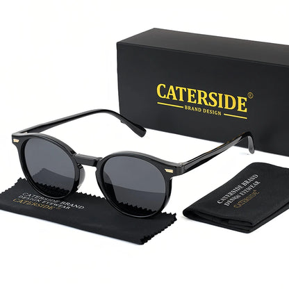 CATERSIDE Retro Polarized Round Sunglasses — TR90 & Acetate Vintage Shades for Men & Women, Punk Style Driving & Travel Sun Glasses