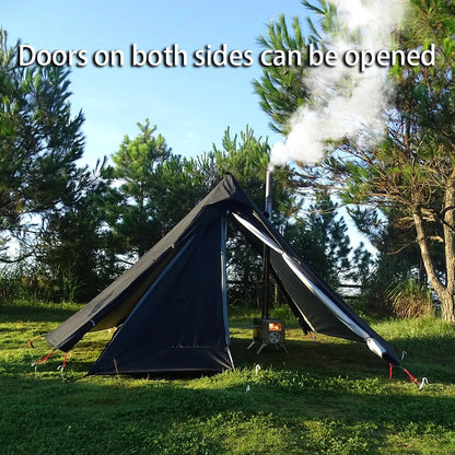 Camping Hot Tent with Chimney Window - Ultralight Tipi Teepee Pyramid, Double Layer Bushcraft Tent for 1 Person