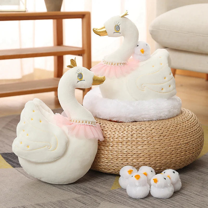 Swan & Chick Family Plush Toy — Lifelike Mother and Baby Stuffed Animals with Nest for Kids
