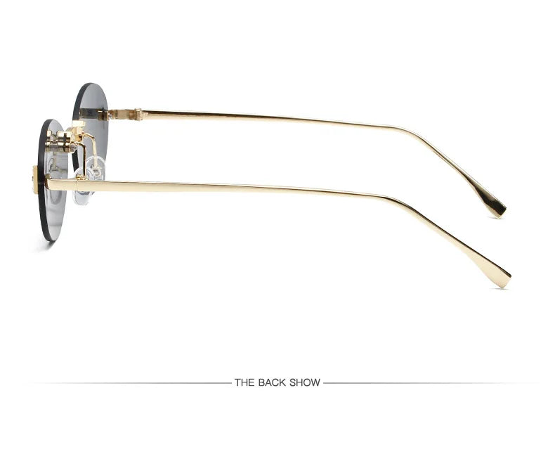 Diamond Letter "F" Rimless Sunglasses | Women’s Luxury Metal Frame Black Oval UV400 Shades