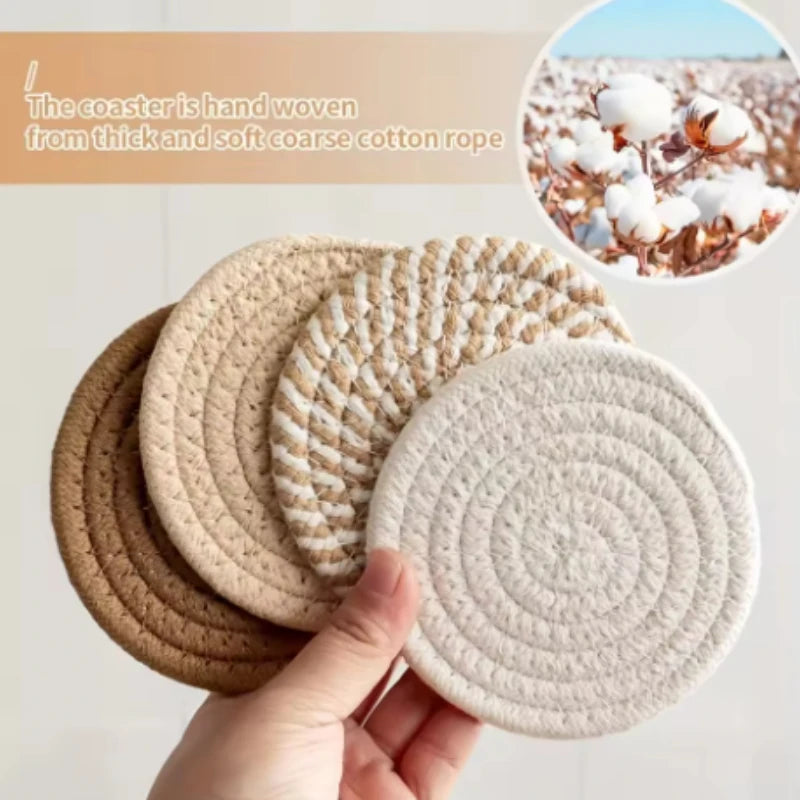 4pcs Absorbent Cotton Drink Coasters – Minimalist Fabric with Non-Woven Lining for Coffee Table Decor