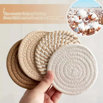 4pcs Absorbent Cotton Drink Coasters – Minimalist Fabric with Non-Woven Lining for Coffee Table Decor