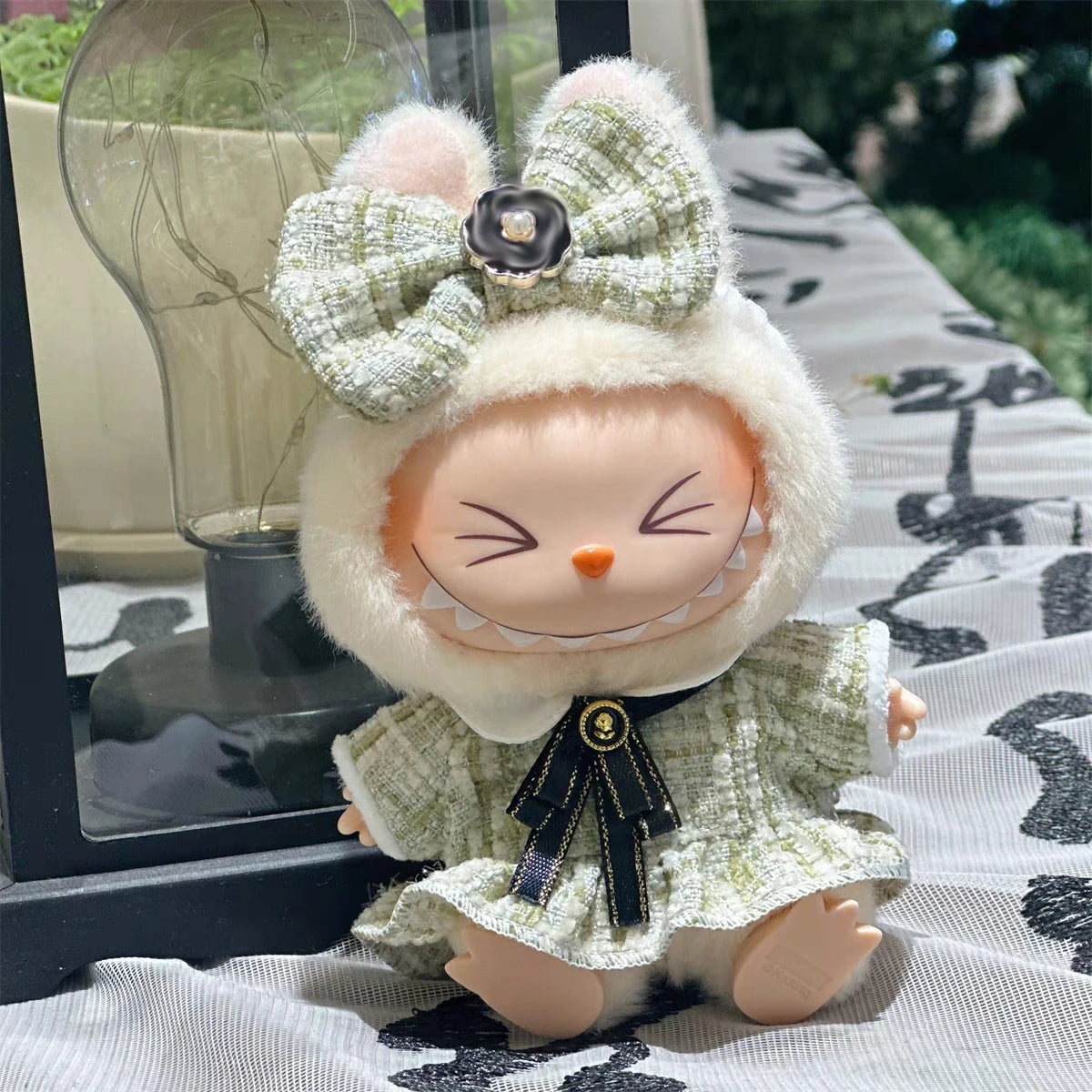 Labubu Doll Clothes Outfit — Black & White Plaid Dress Set | Mini Doll Clothing Accessories | DIY Girl Gift