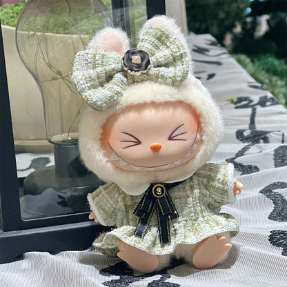 Labubu Doll Clothes Outfit — Black & White Plaid Dress Set | Mini Doll Clothing Accessories | DIY Girl Gift