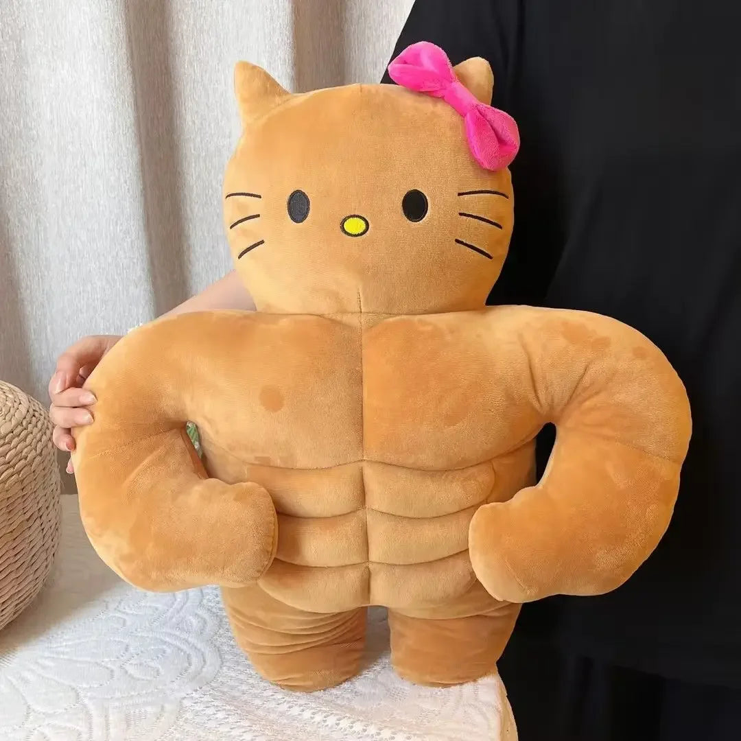 Sanrio Kawaii Hello Kitty Muscle Plush – Funny Chest Abdominal Boyfriend Pillow & Pom Pom Purin Doll, Christmas Gift