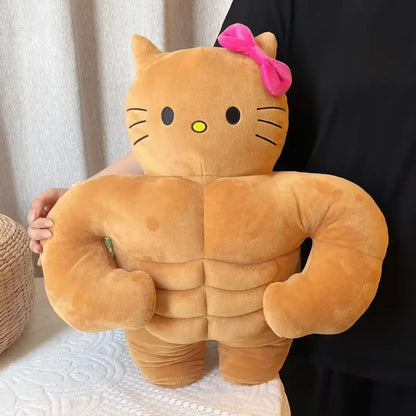 Sanrio Kawaii Hello Kitty Muscle Plush – Funny Chest Abdominal Boyfriend Pillow & Pom Pom Purin Doll, Christmas Gift