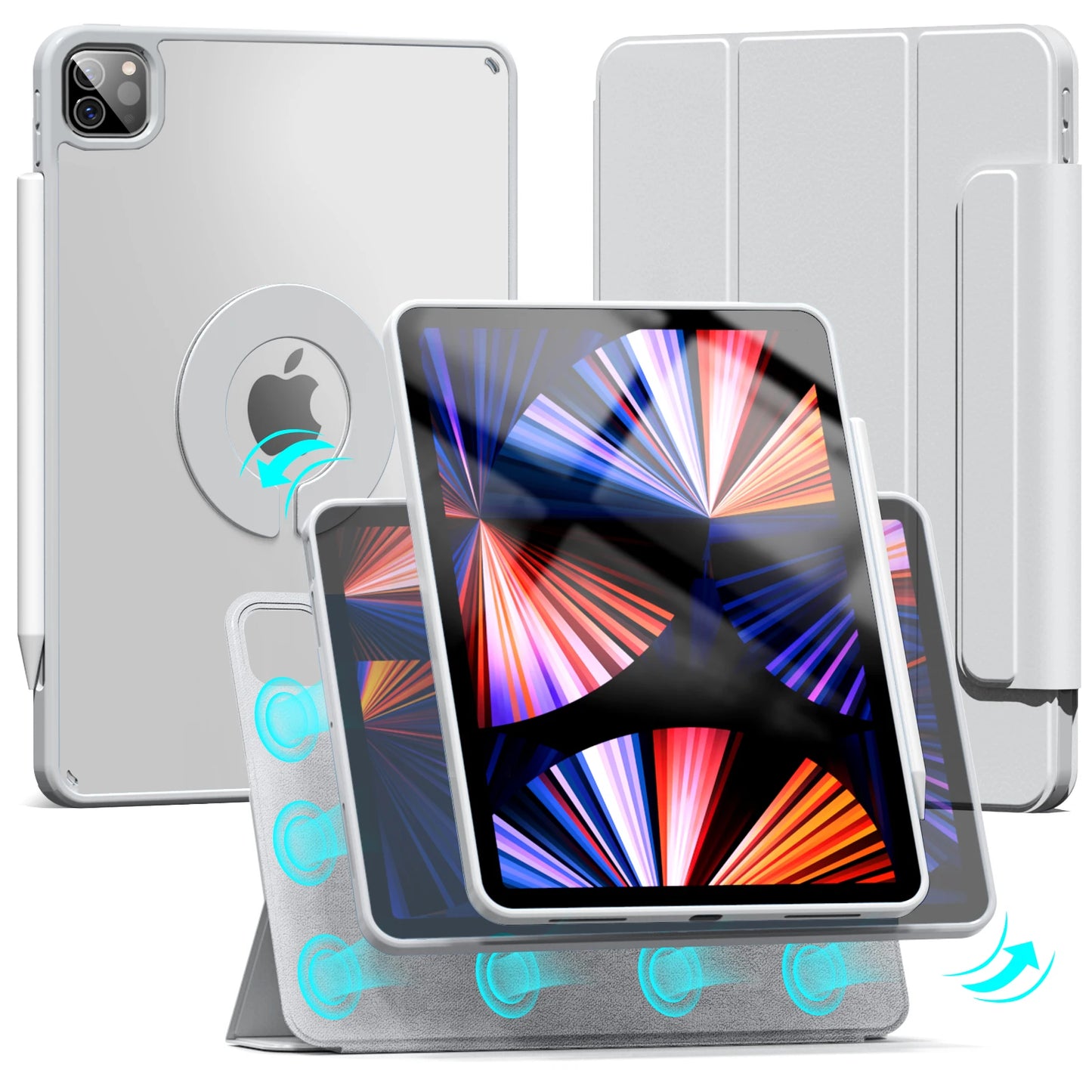 ZOYU Magnetic Case for iPad - Fits Air 4/5 10.9", Pro 11/12.9", Mini 6, 10.2" 7th-9th Gen - 360° Rotatable Detachable Back Case