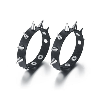 Spiked Black PU Leather Bracelet Set – Punk Rock Metal Wristband for Men, Goth Bangle Accessories