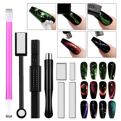 Nail Art Magnetic Wand Pen Set - 3D Cat Eye Gel Painting, UV Gel Polish Magnet Tools for Magic Manicure