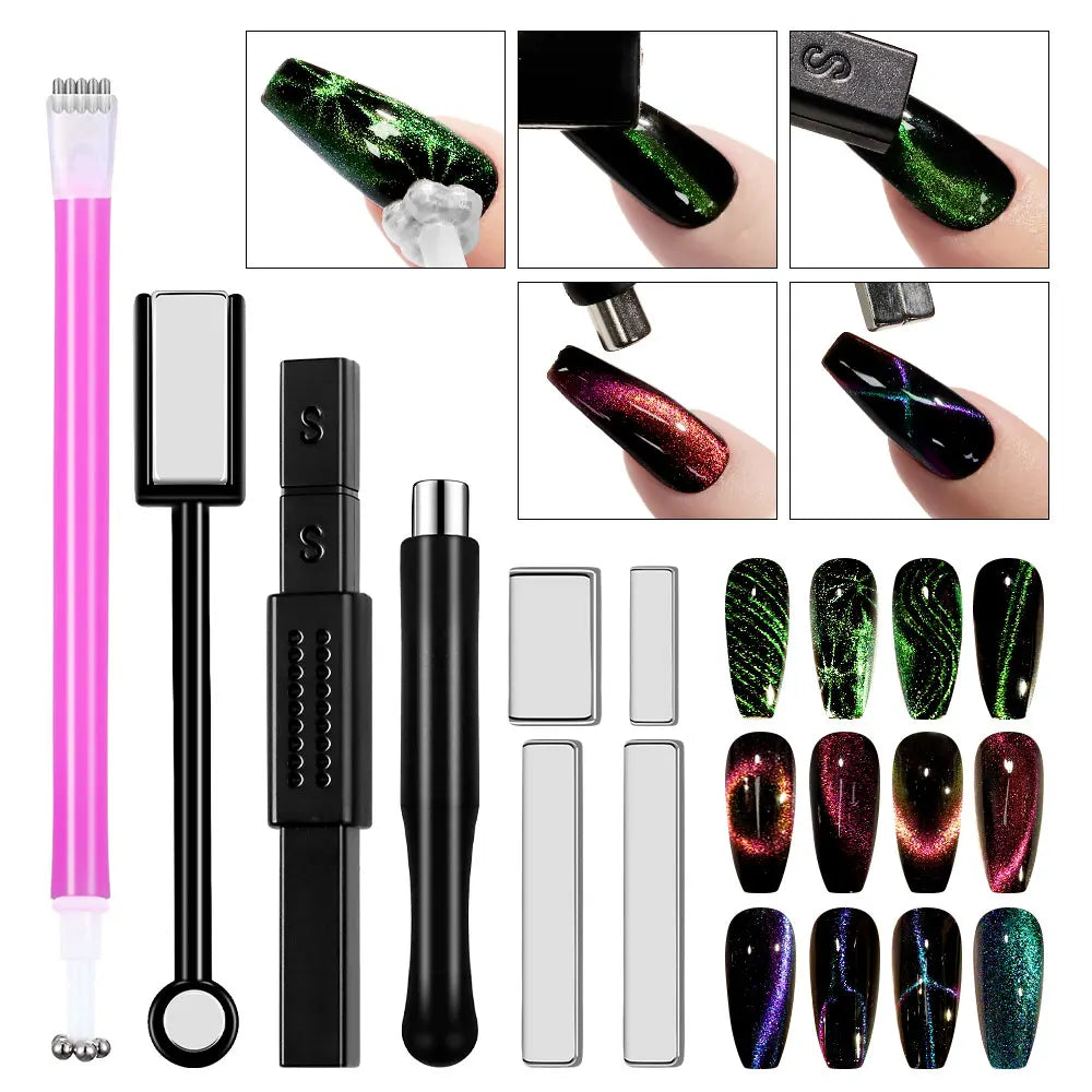 Magnetic Nail Art Wand Pen Set – 3D Cat Eye Gel Magnet Tool for UV Gel Polish & Magic Manicure Designs