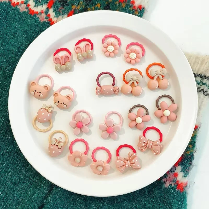 10Pcs Cartoon Bear and Bunny Hair Bands - Cute Elastic Hair Accessories for Baby Girls and Children