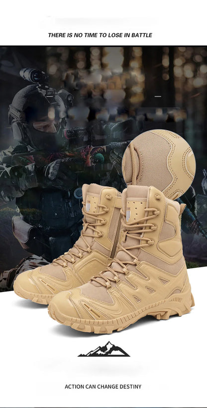 Special Forces Desert Combat Boots - Men's Tall Wear-Resistant Tactical, Waterproof Training & Outdoor Mountaineering Sports Boots