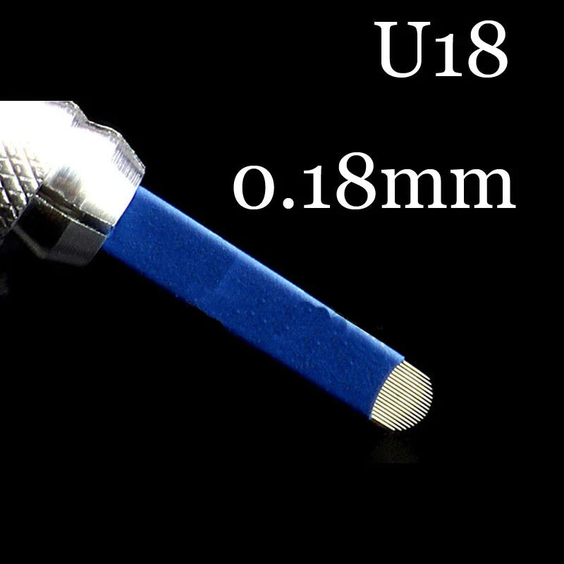 50pcs Microblading Tebori Blades — 0.18mm Permanent Makeup Needles for Eyebrows, 7/9/12/14/17/21 Manual Tattoo Needles