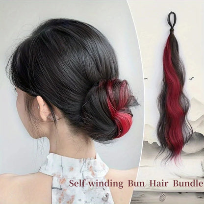 50cm Synthetic Highlighted Hair Bun Wig – DIY Self-Winding Ball Head for Increased Volume