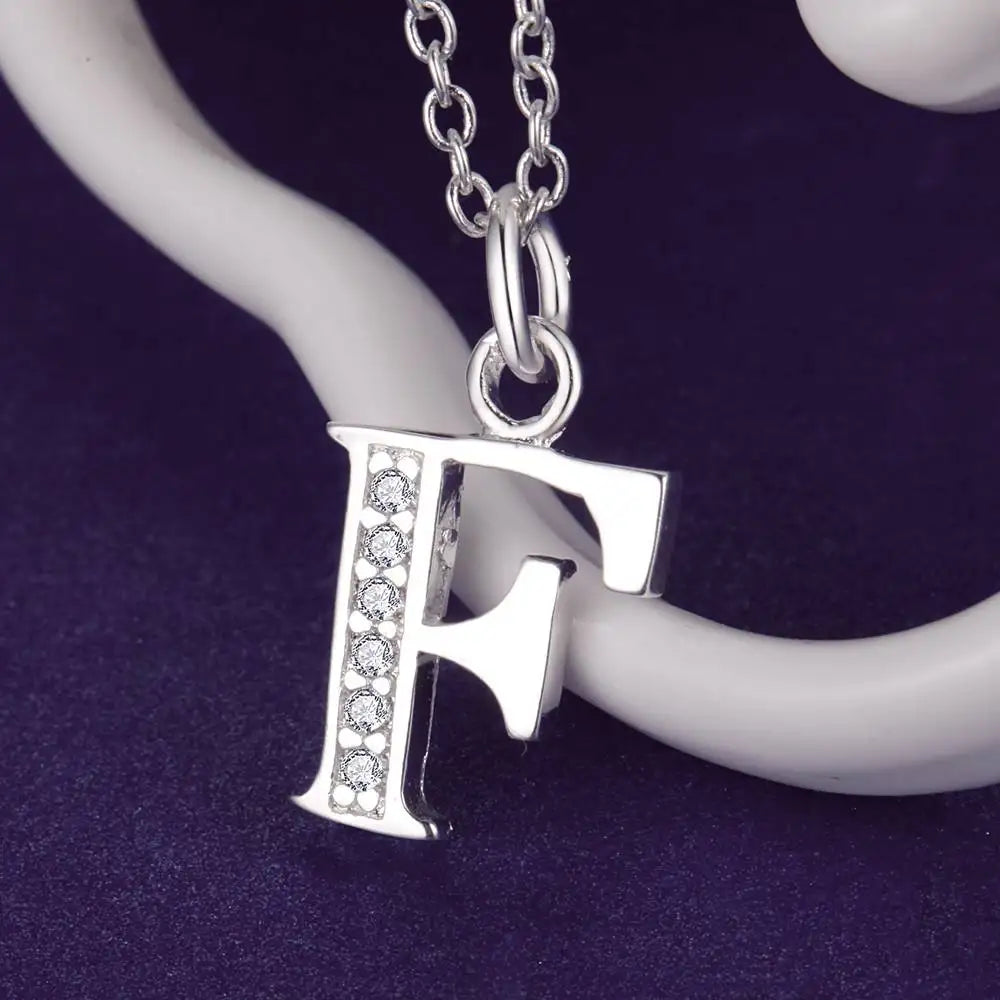 26 Letter 925 Sterling Silver Necklace - Zircon Initial Pendant Jewelry Gift for Women & Girls