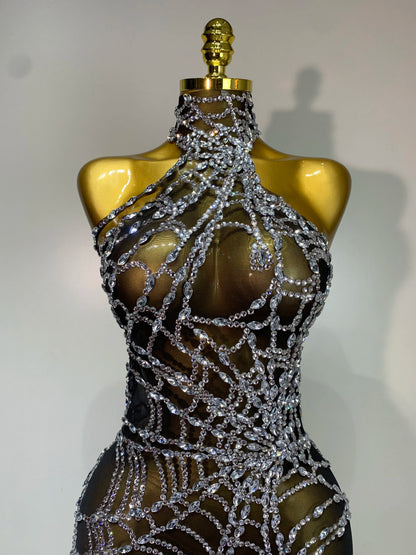 Sparkly Diamond Mesh Jumpsuit for Women - Sexy Rhinestone Nightclub, Stage Performance, Go-Go Dancer, and Drag Queen Costume