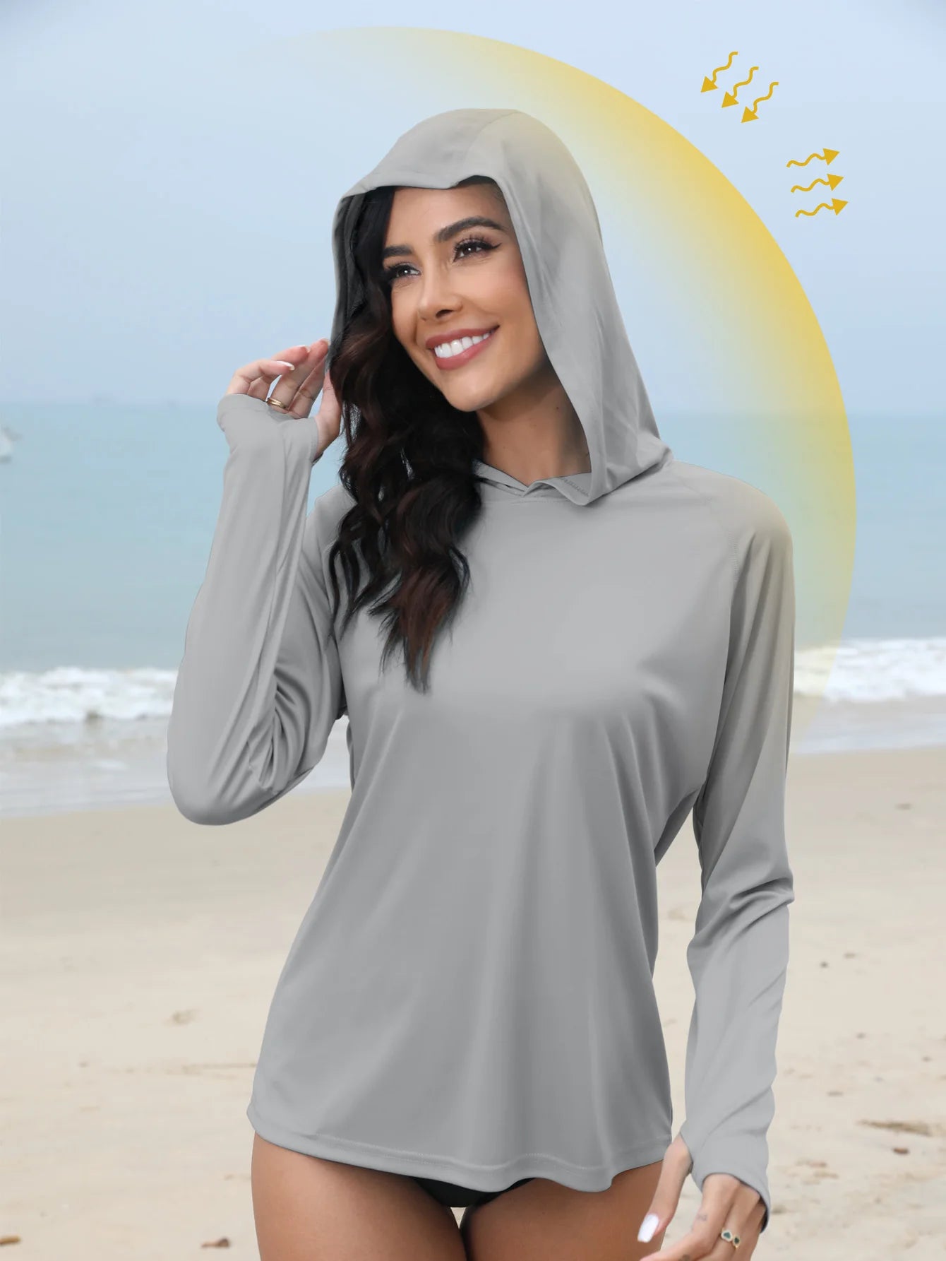 Women’s Sun Protection Hoodie – Thumb Hole & Hidden Ponytail Hooded UV Running Fitness Shirt Breathable Outdoor Sports Top
