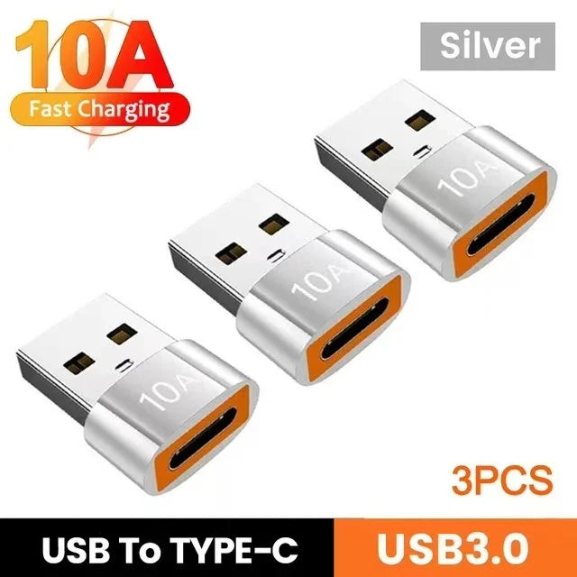 USB to Type-C Adapter — 10A OTG USB 3.0 Male to Female Converter for Fast Charging & Data Transfer, Compatible with MacBook, iPhone, Samsung