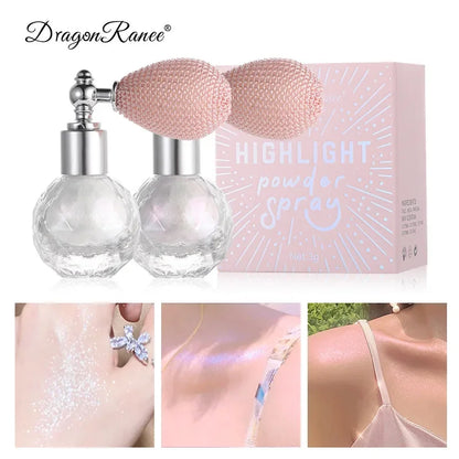 High Gloss Glitter Highlighter Powder Spray: Shimmer Sparkle Makeup for Face & Body