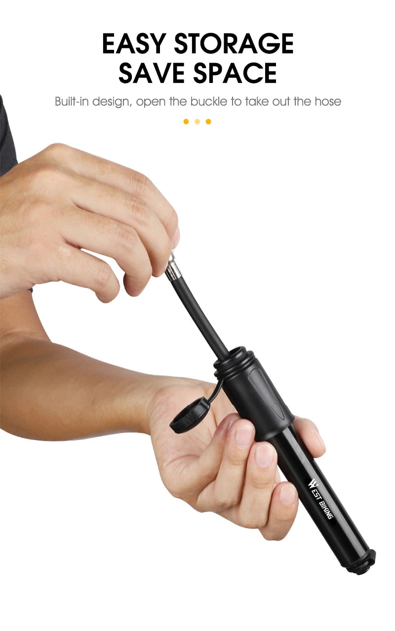 WEST BIKING Mini Bicycle Pump – Portable 100PSI Aluminum Alloy Hand Pump for Schrader & Presta Valves, MTB & Road Bikes