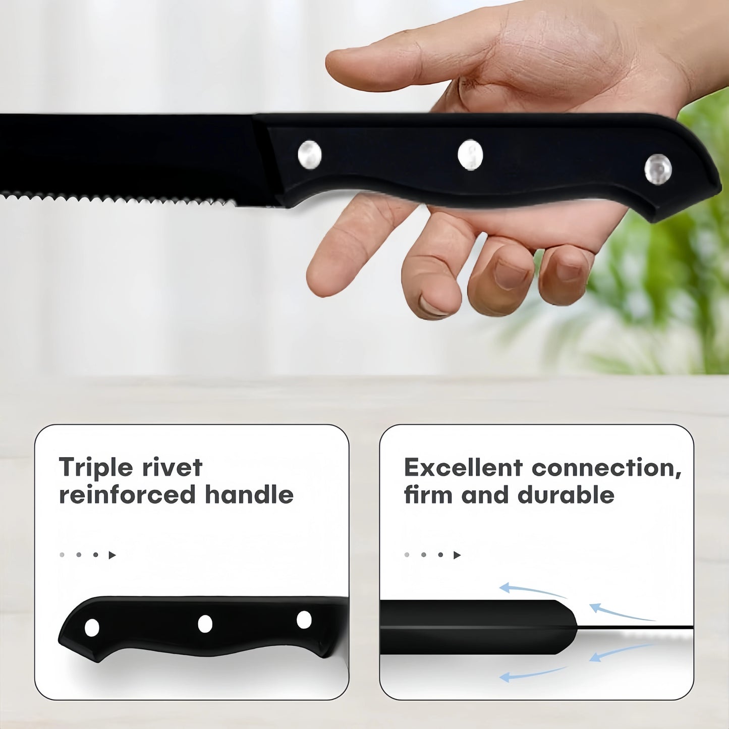 1/4/6/8/12-Pc Steak Knife Set – Full Tang Serrated Stainless Steel Knives for Beef, Bread & Restaurant Table Dinner Use
