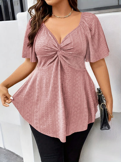 Women’s Plus Size Elegant V-Neck T-Shirt – Casual Loose Fit Summer Top for Office & Everyday Wear