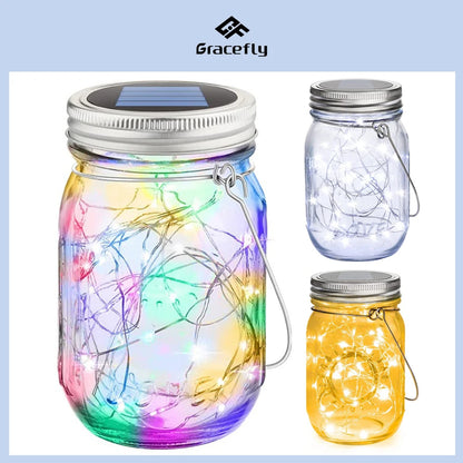 Mason Jar Solar Bottle Lights – LED String Fairy Lights, Waterproof Hanging Lantern for Garden & Wedding Decorations