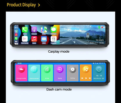 OBDPEAK K4 11.26" Rearview Mirror Dash Cam - 4K 3840x2160P, CarPlay, Android Auto, WIFI, GPS Navigation, Video Recorder
