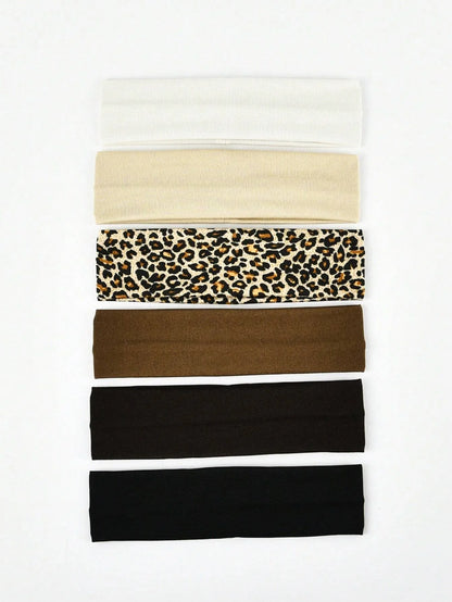 6pcs Unisex Solid Color & Leopard Print Sweat-Absorbing Headbands - Cycling, Running, Sports, Yoga & Leisure