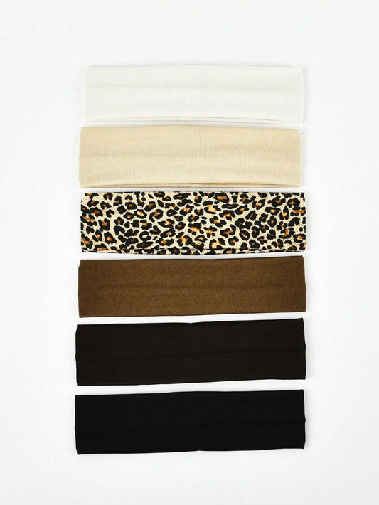 6pcs Unisex Solid Color & Leopard Print Sweat-Absorbing Headbands - Cycling, Running, Sports, Yoga & Leisure