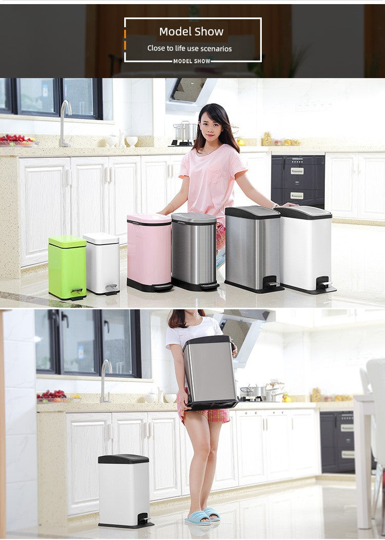 Stainless Steel Pedal Trash Can – Large Home & Living Room Trash Bin with Lid, Nordic Style Bathroom Waste Bin