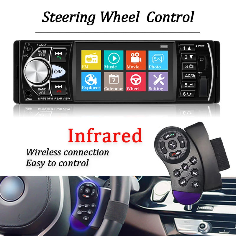 HIPPCRON 1DIN Car Stereo Radio 4.1 Inch MP5 Player - Bluetooth 5.0 FM USB Multimedia Player with Rear View & Steering Wheel Control