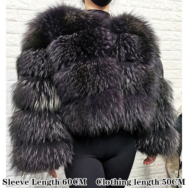 2025 Maomaokong Women’s Real Fur Coat – Natural Raccoon & Fox Fur Jacket with Hood, Warm Winter Outerwear