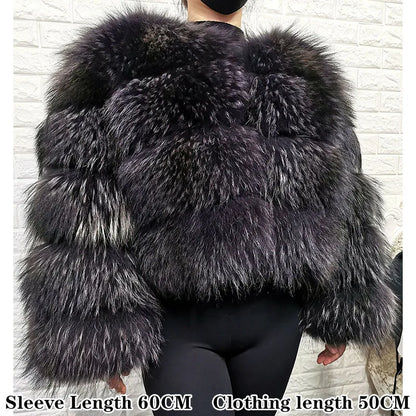 2025 Maomaokong Women’s Real Fur Coat – Natural Raccoon & Fox Fur Jacket with Hood, Warm Winter Outerwear