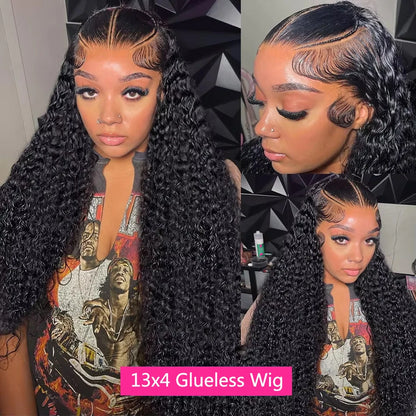 30-40 Inch Curly 13x4 Glueless Human Hair Wig – Brazilian Loose Deep Wave Black Wig, Ready-to-Wear Clearance Sale