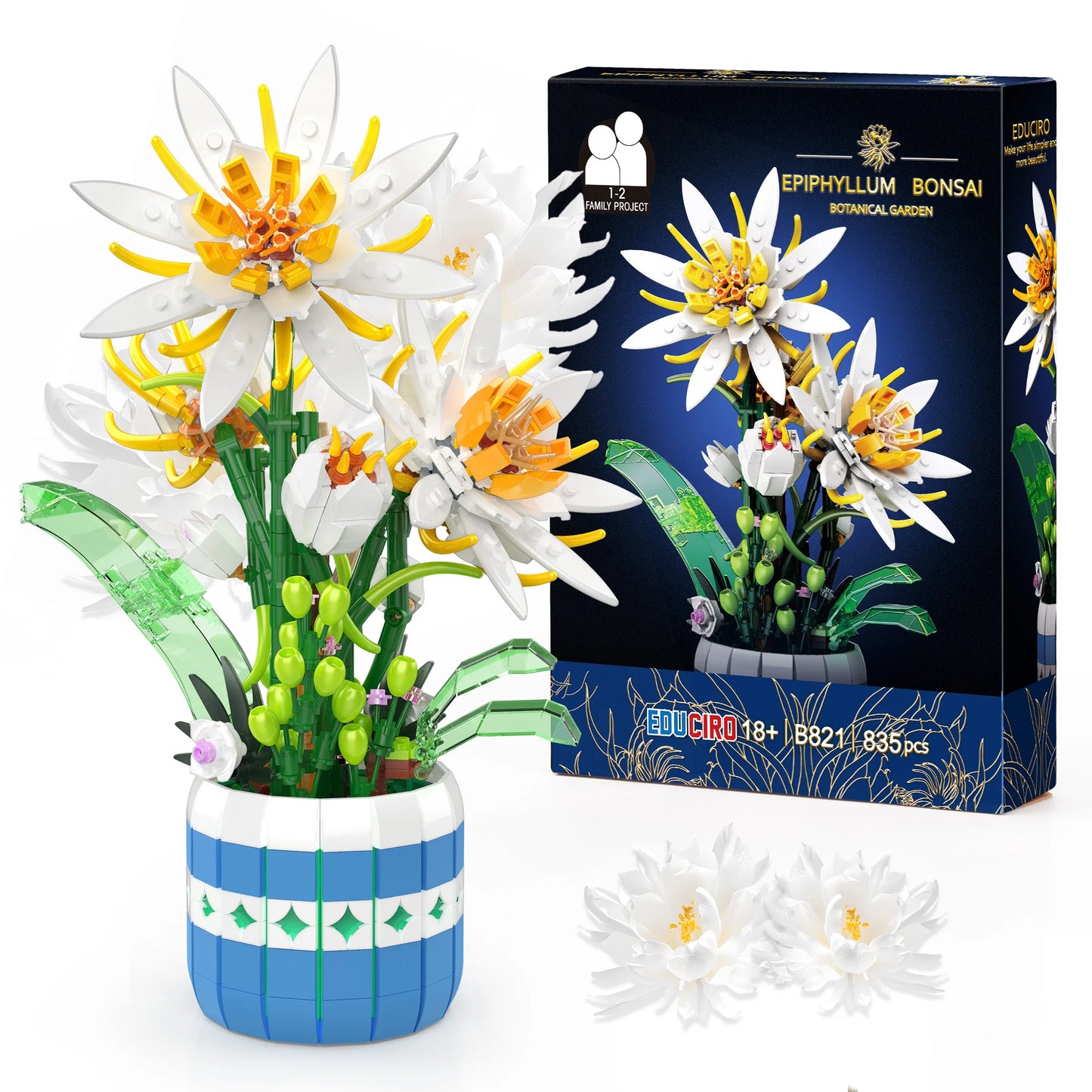 EDUCIRO Piphyllum Flower Bouquet Building Set – Botanical Bonsai Building Toy for Adults & Kids, Perfect Christmas Gift