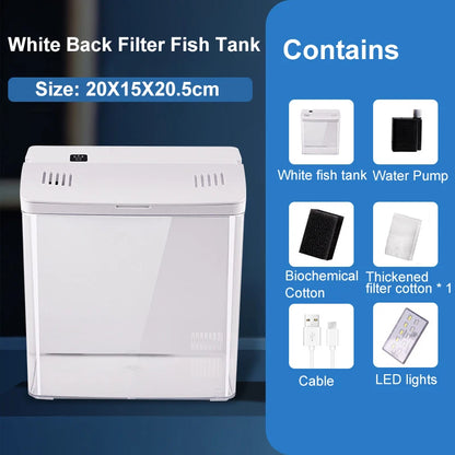 Mini Fish Tank for Living Room - Self-Circulating Eco Tank with Back Filter for Goldfish
