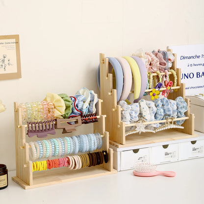 Solid Wood Hair Accessory Organizer - 2 to 5 Layer Desktop Jewelry & Hair Tie Stand