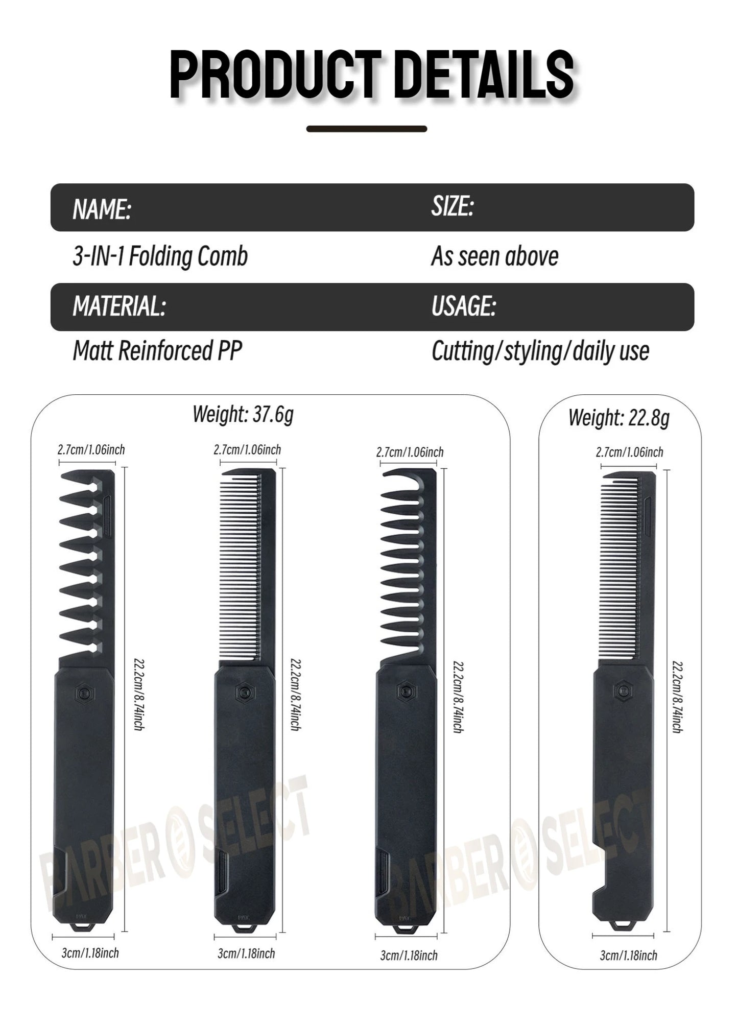 Newest 1/2/3-in-1 Portable Folding Comb – Wide Tooth Barber Clipper, Mini Beard & Hair Combing Styling Tool