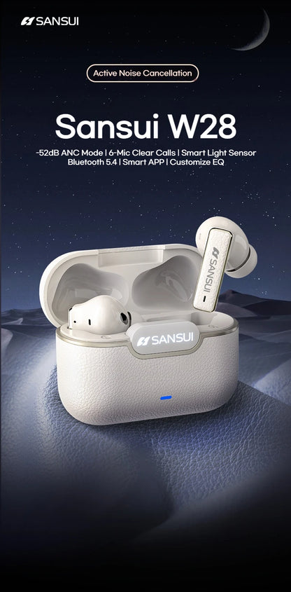 Sansui ANC Bluetooth TWS Earbuds – True Wireless Earphones with -52dB Active Noise Cancelling, Bluetooth 5.4, 6 Mics & HD Calls