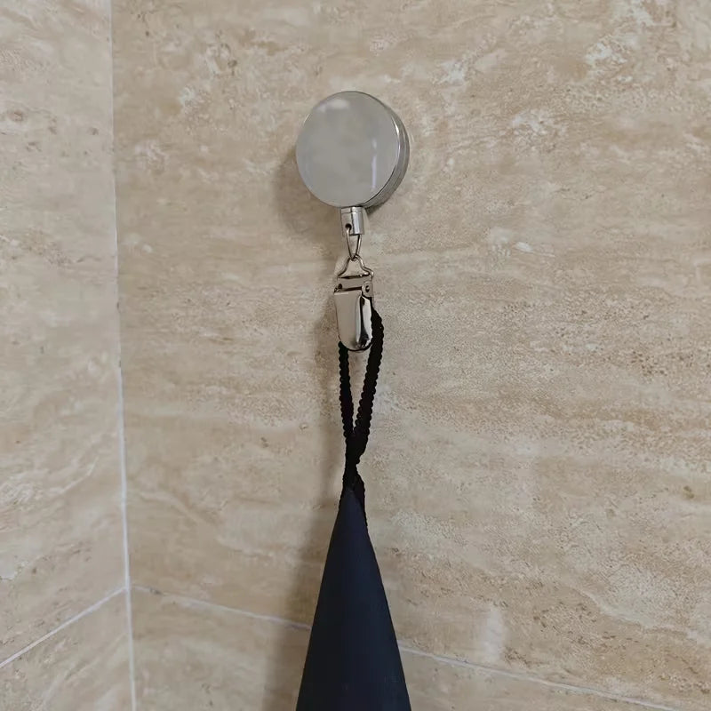 Automatic Retractable Towel Rack - Self-Adhesive Wall-Mounted Holder with Strong Clip