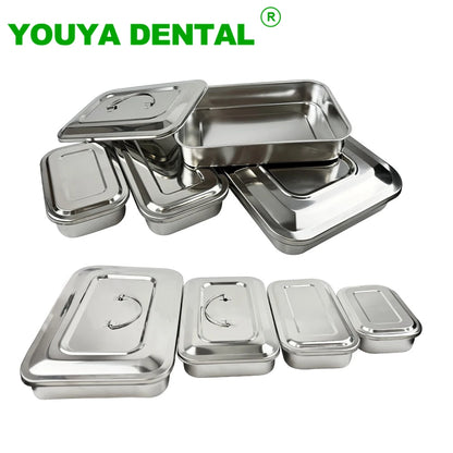 Stainless Steel Dental Instruments Tray with Lid – Surgical Sterilization & Disinfection Container