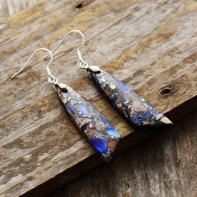 Bohemian Natural Stone Geometric Earrings - Luxury Emperor Stone Pendant Jewelry for Women