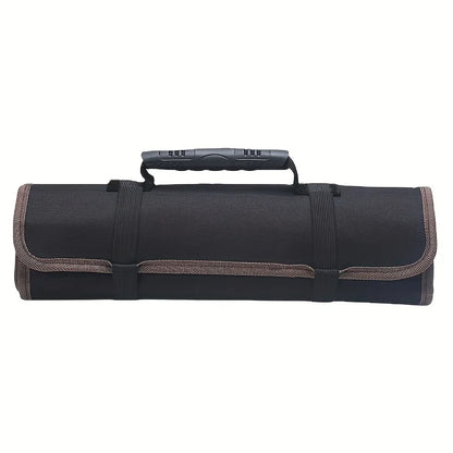 22-Pocket Oxford Canvas Folding Wrench Roll – Waterproof Tool Storage Organizer with Hand Roller