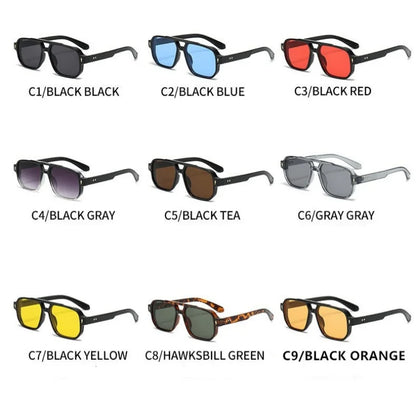 Retro Double Bridge Square Sunglasses — Luxury Fashion Rivet Design UV400 Shades for Men & Women