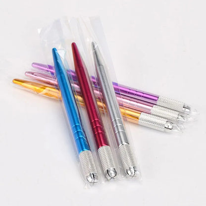 10pcs Permanent Makeup Eyebrow Tattoo Pens — Manual Tebori Microblading Stainless Steel Lock-Pin Tools