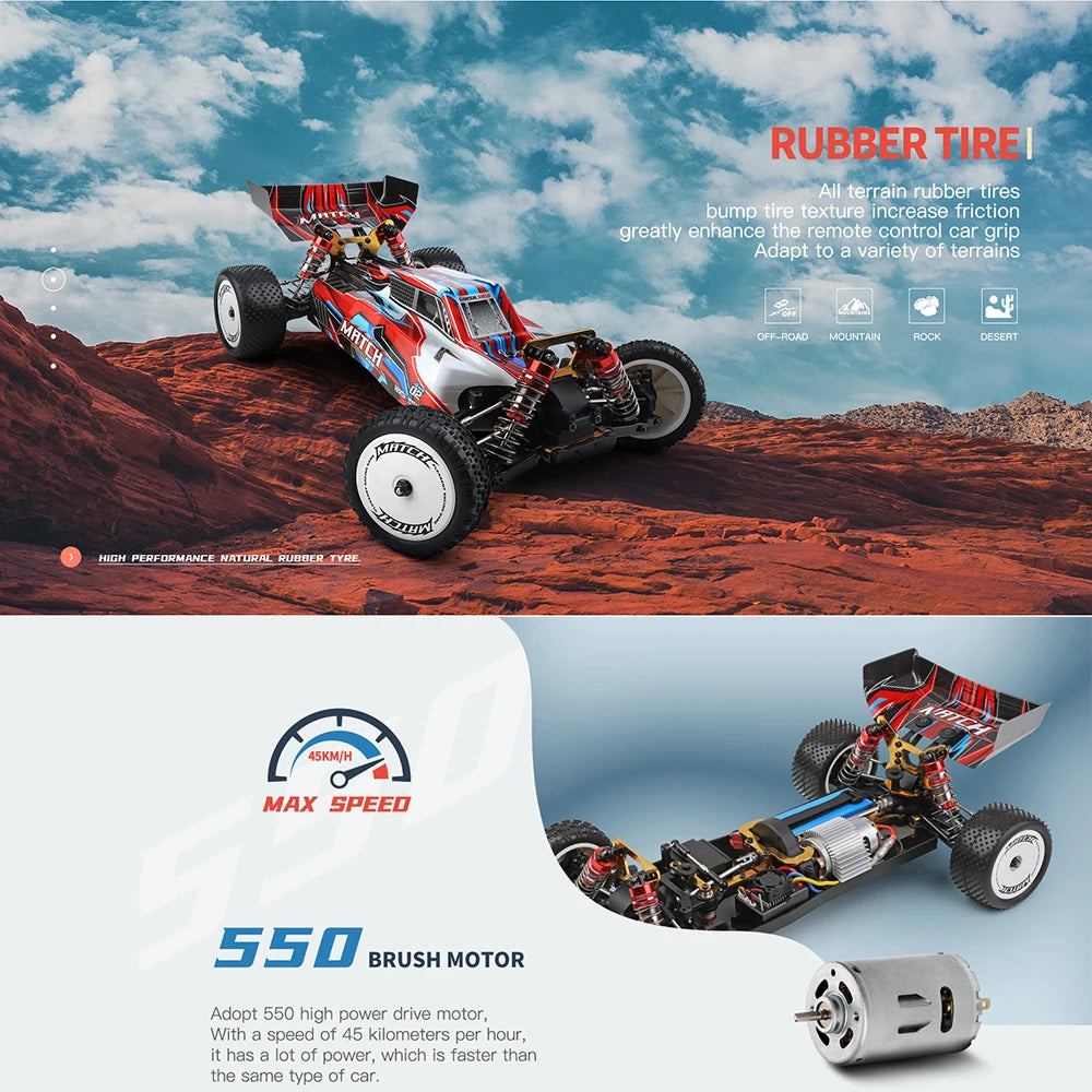 Wltoys 104001 RTR 1/10 4WD RC Car – 2.4G High-Speed Remote Control Drift & Off-Road Climbing Metal Vehicle, 45km/h