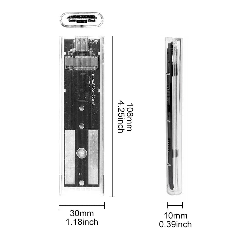 M.2 NGFF SATA SSD Case – USB Type-C Transparent External Enclosure, Tool-Free 5Gbps Adapter for 2230, 2242, 2260, 2280 SSDs