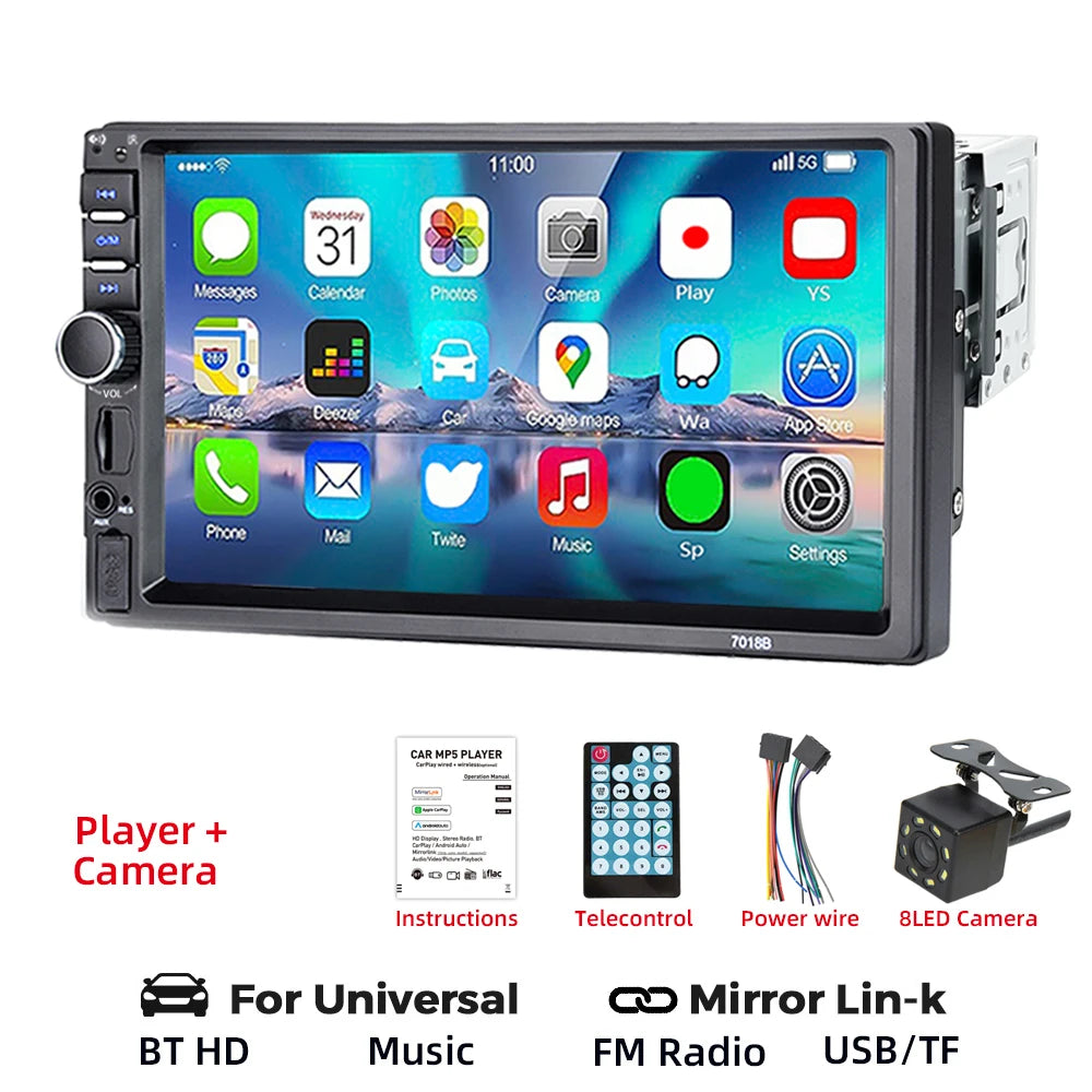 HIPPBQCC 7" 1DIN Car Radio MP5 Multimedia Player – Touchscreen FM ISO Power Aux Input Bluetooth USB Mirror Link Autoradio