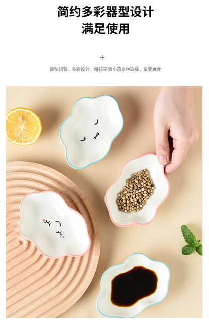Ceramic Cute Cloud Dipping Sauce Dish — Hot Pot Seasoning Bowl, Soy Vinegar Plate, Salad & Dessert Tableware for Kitchen
